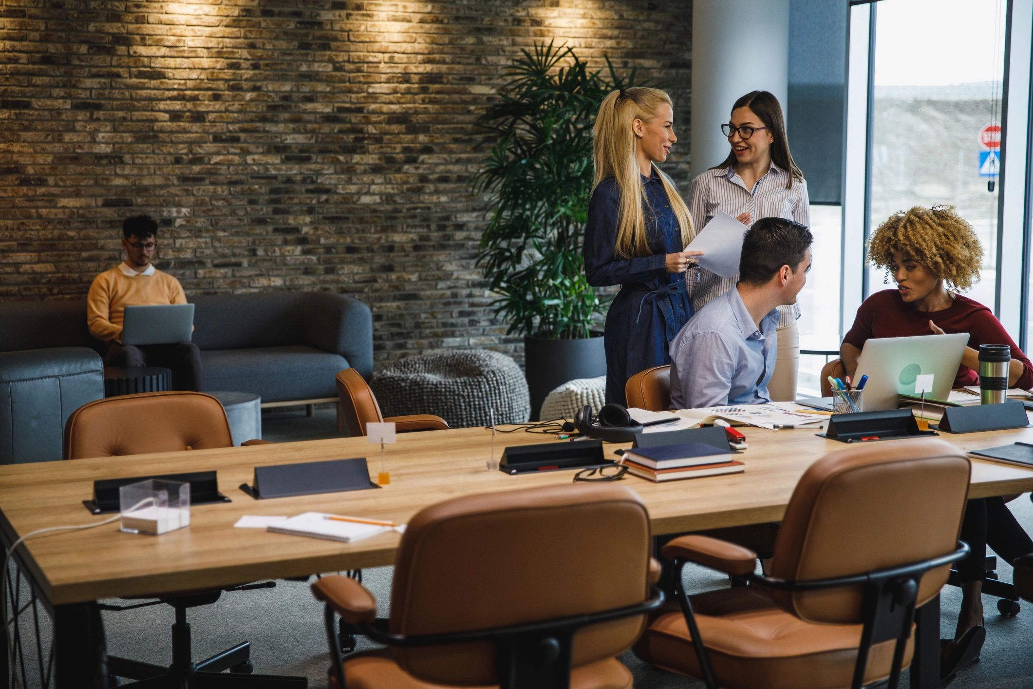 Team collaborating in a modern office environment